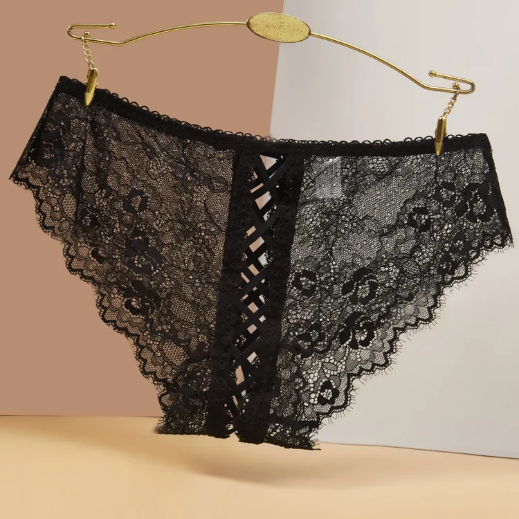 新品 性感蕾丝镂空无痕透气女士内裤火辣低腰黑色妖姬老公的爱