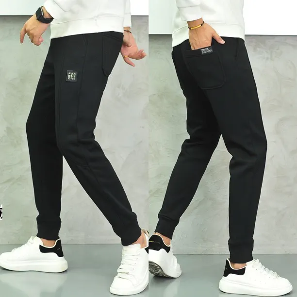 569秋冬新款男士休闲裤加绒加厚保暖卫裤时尚修身弹力小脚男裤