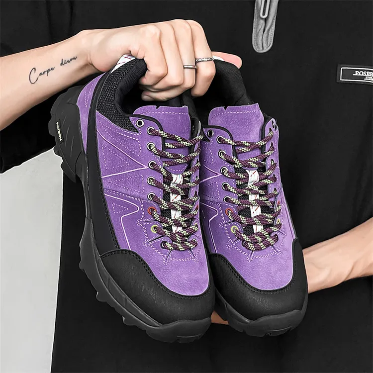 户外徒步鞋男美式拼色机能风登山鞋小众情侣防滑厚底运动老爹鞋男