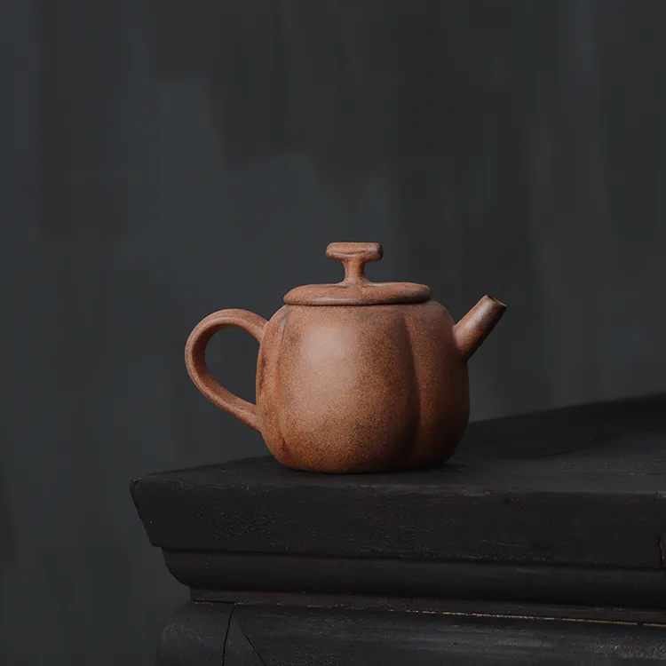 粗陶柿柿如意壶老岩泥陶瓷茶壶诧寂风家用中式泡茶具可养用券好物
