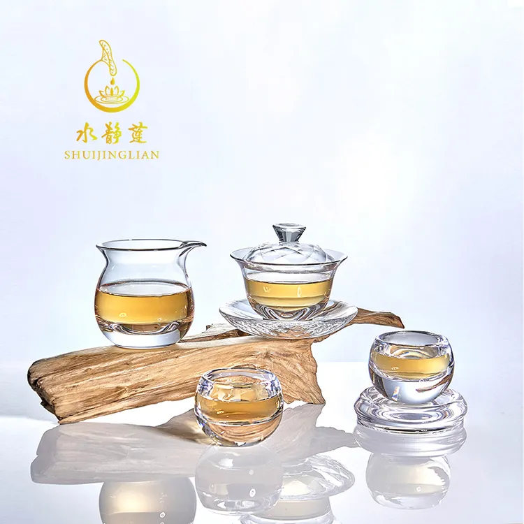 水晶高端功夫茶具套装手工公道杯玻璃三才盖碗加厚耐热茶杯家用送