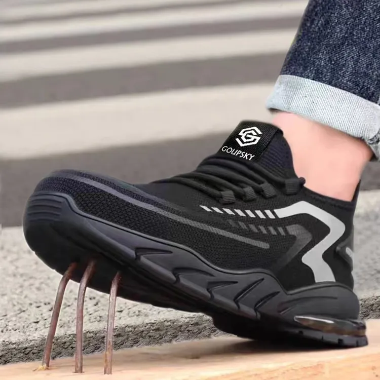 新款飞织劳保鞋鞋时尚休闲鞋男士舒适百搭透气软底网面防臭轻便