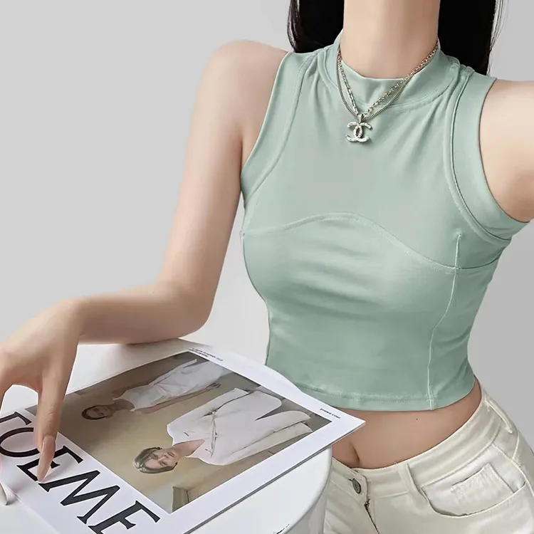 美式辣妹短款工字背心女2024夏季新款修身小立领吊带无袖上衣潮