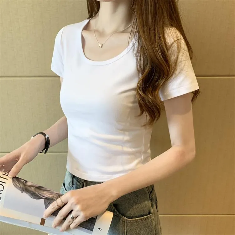 白色t恤女紧身纯棉韩范短袖体恤夏季黑色修身显瘦ins百搭短款上衣