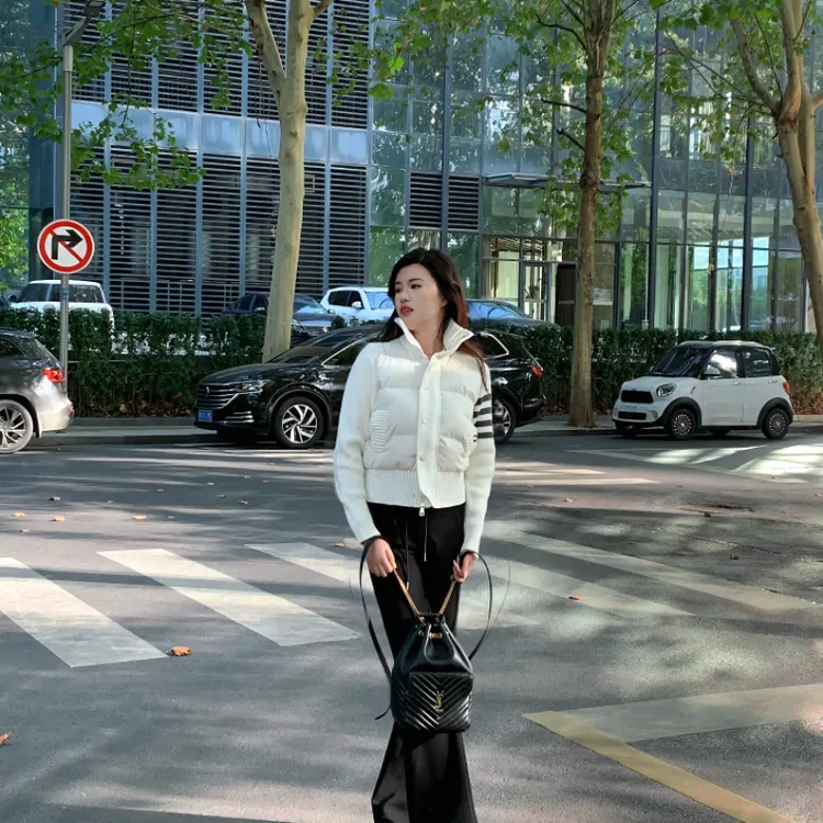 韩系学院风设计感拼接针织棉服立领外套