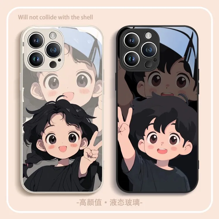适用苹果/华为/小米/oppo/vivo新款二次元可爱比耶男女情侣手机壳