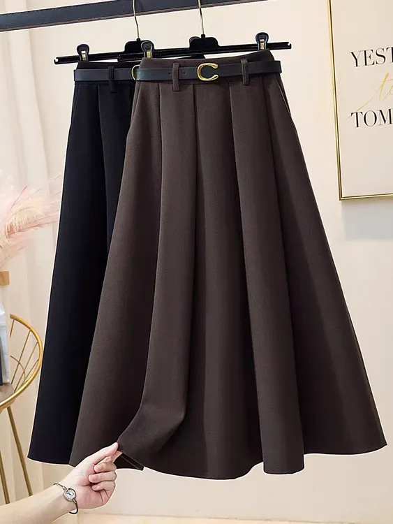 高腰显瘦半身裙秋冬毛呢半身裙2024小个子时尚百搭垂感半身裙中长
