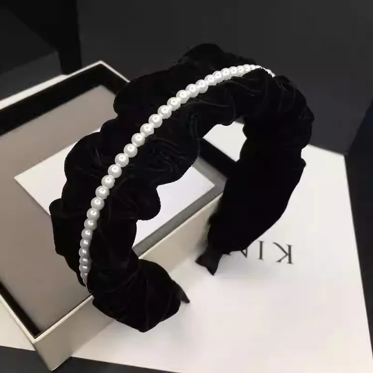 丝绒褶皱发箍简约气质黑色发卡日韩优雅气质头箍淑女洋气发窟发饰