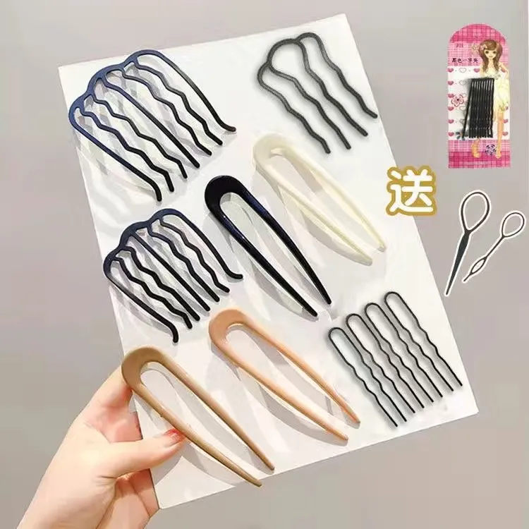 懒人盘发神器丸子头插梳发梳发簪倒插U型发夹职业造型头饰发叉女