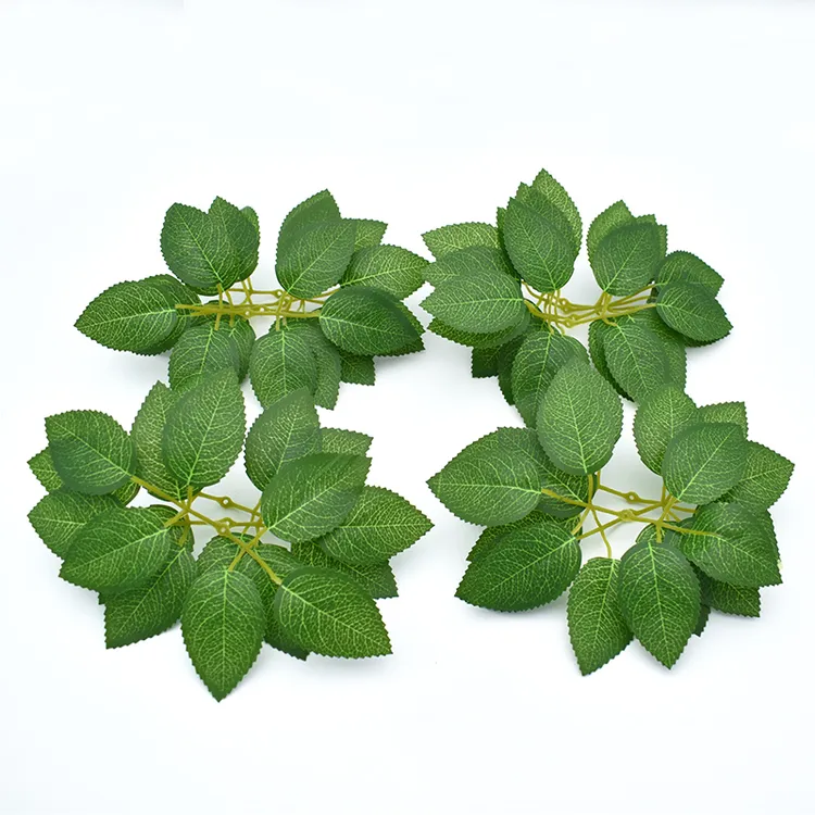仿真花艺丝印玫瑰花叶花束两叉六片叶丝网花配饰手工花艺假花叶