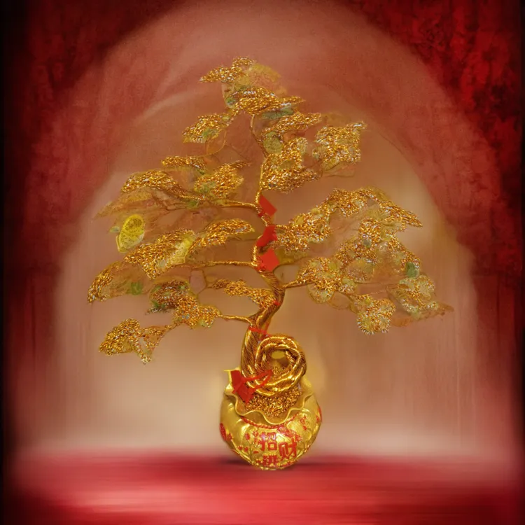 中式手工编织50㎝高#66大顺#招财摇钱树工艺品桌面装饰品