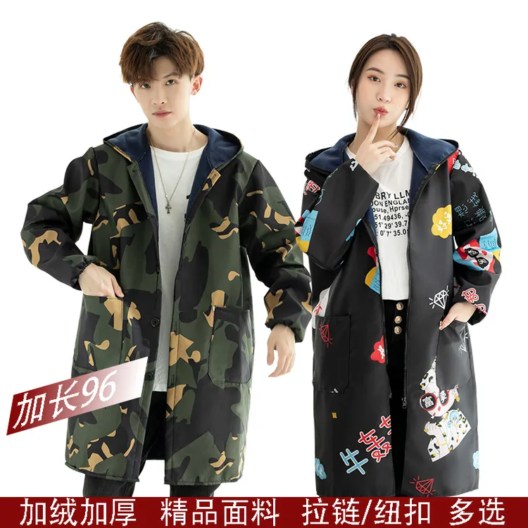 罩衣围裙男女款长袖防水防油加绒工作服洋气外穿做饭四川省服长款