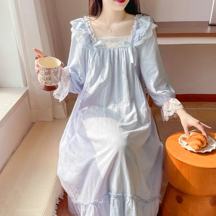 睡裙女春秋季甜美可爱公主宫廷风家居服法式2024新款学生纯棉