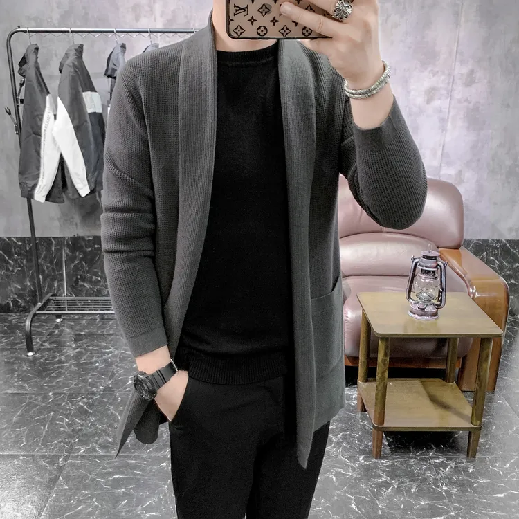 针织开衫外套男士爆款2025新款毛线风衣中长款高级感毛衣男款秋冬