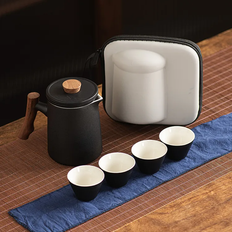 400ml陶瓷大号容量旅行茶具套装便携式收纳包防烫陶瓷功夫泡茶壶