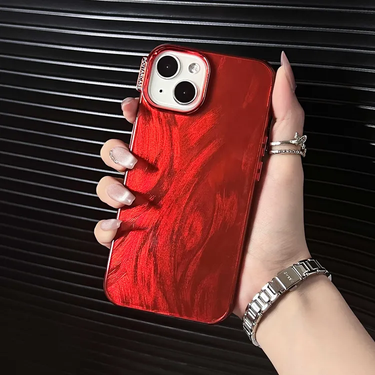 新年iPhone15/14promax防摔大孔ins电镀彩色羽毛素材女新手机壳潮