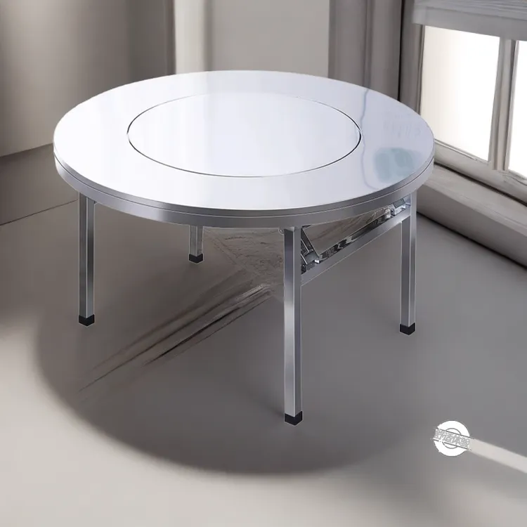 不锈钢圆桌折叠桌带转盘酒店简约简易批发户外酒店奶茶店酒吧家用