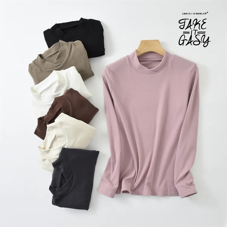 2023新款加绒加厚保暖叠领发热上衣秋冬德绒内搭T恤长袖打底衫女