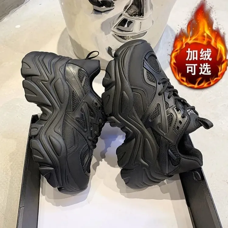 2025黑色厚底老爹鞋女网红鞋子新款爆款增高轻便运动鞋加绒加厚潮