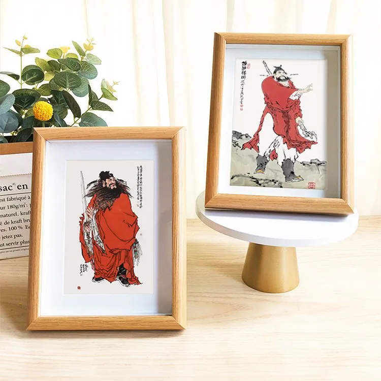 钟馗画像钟馗画像相框摆台客厅玄关桌面摆件新中式装饰画实木简约