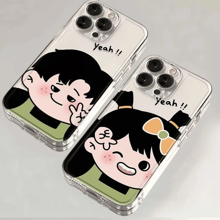 可爱比耶情侣适用华为vivo小米oppo荣耀苹果16手机壳iPhone15透明