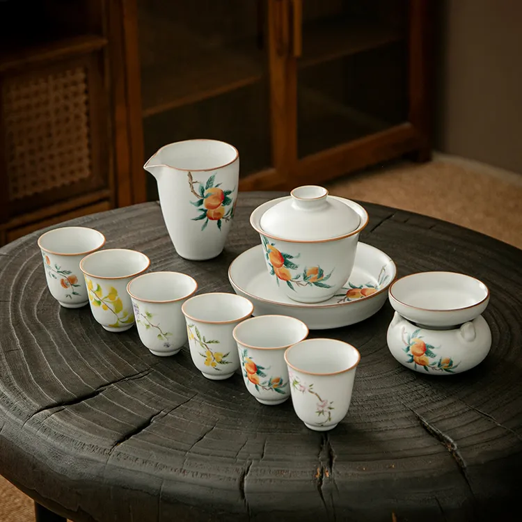 浮生三味 月白汝窑功夫茶具套装家用开片可养陶瓷高档盖碗泡茶器