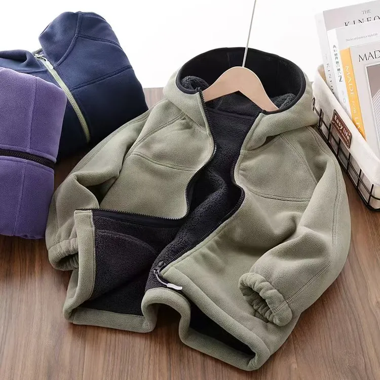 秋冬儿童加厚绒连帽外套中大童保暖防寒上衣