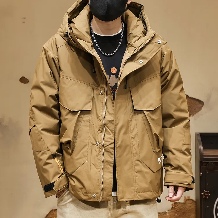 冬季90鸭绒羽绒服男士连帽棉服2024新款大码秋冬保暖防寒加厚外套