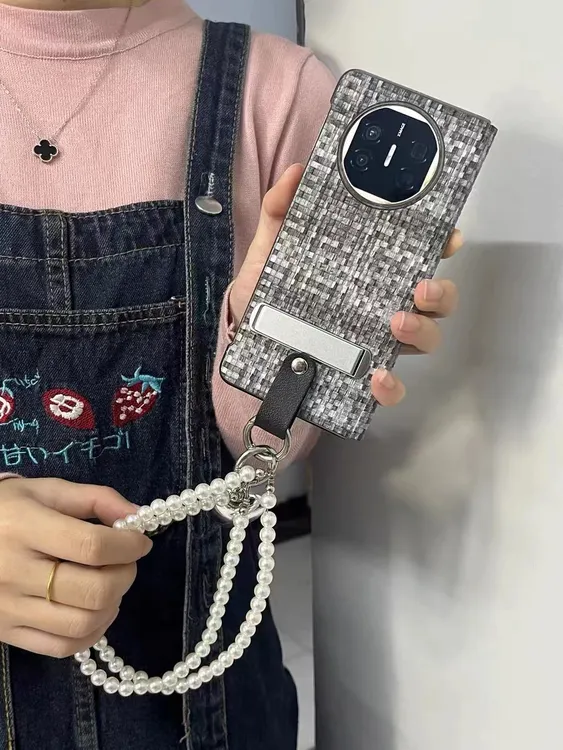 编织纹华为matex5手机壳高级感x5典藏版中轴保护x3商务支架潮女款