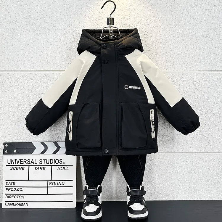 男童外套夹棉秋冬季2024新款儿童加二棉派克服宝宝棉袄上衣保暖潮