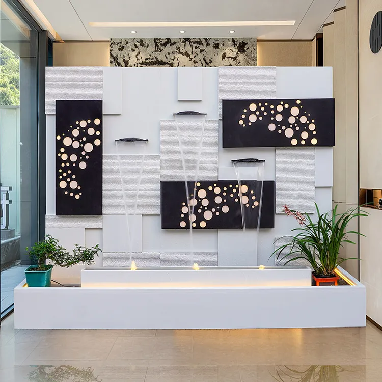 现代简约水幕墙流水屏风鱼池户外背景墙摆件庭院花园设计石材流水