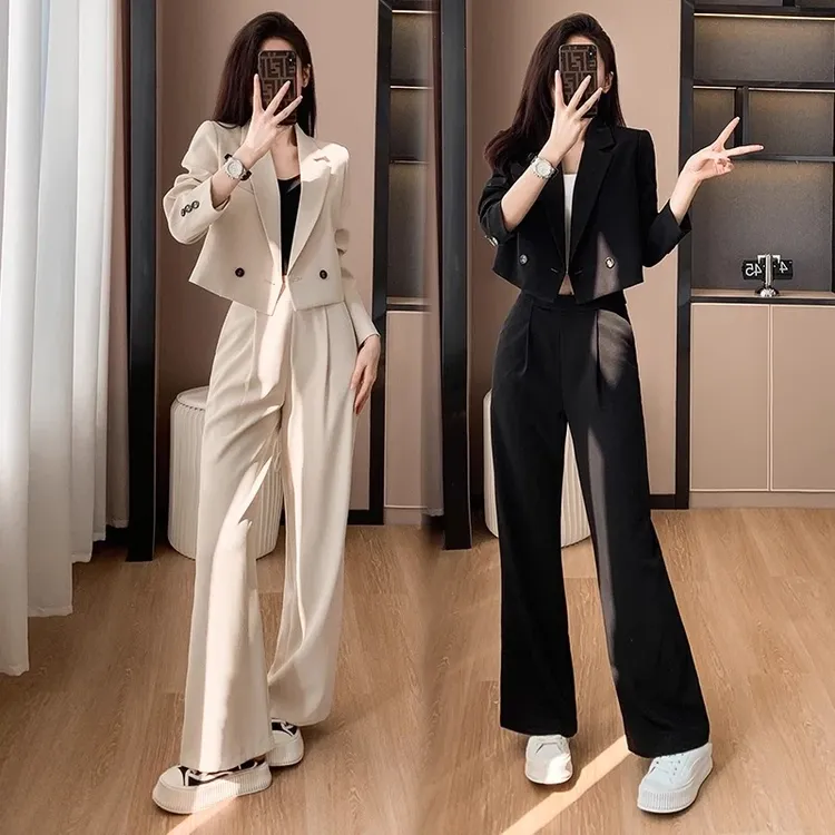春秋短款女西装外套2025新款气质减龄漂亮洋气小个子阔腿裤职业装