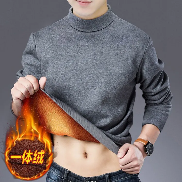 高品质长袖T恤男半高领男士加绒打底衫保暖内搭秋衣休闲加厚上衣