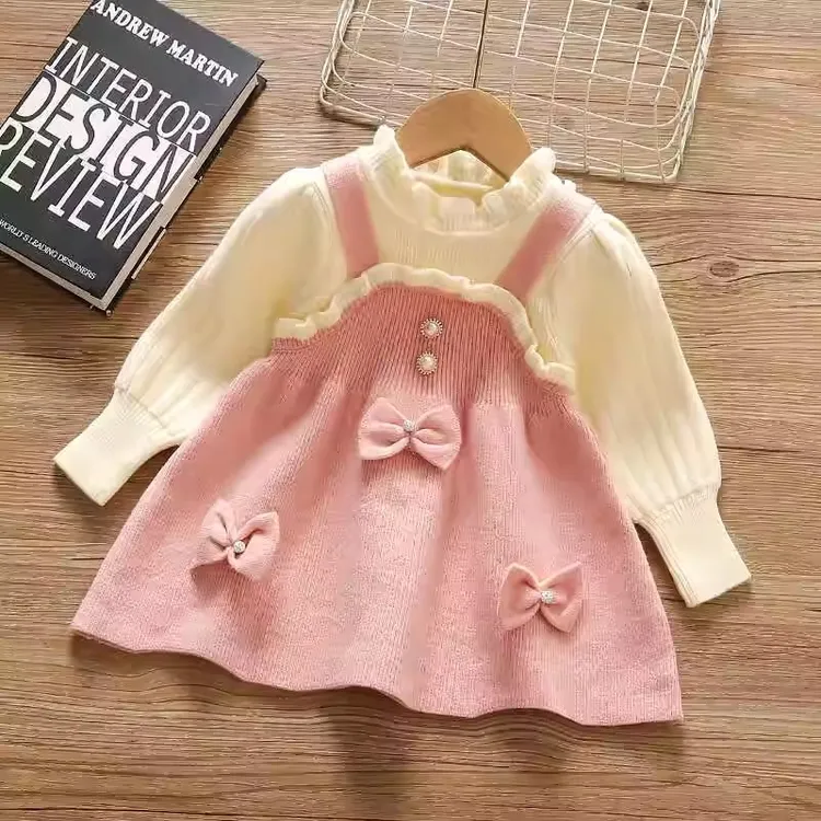 女童毛衣连衣裙秋冬款2025新款洋气时髦儿童公主裙蝴蝶结儿童毛衣