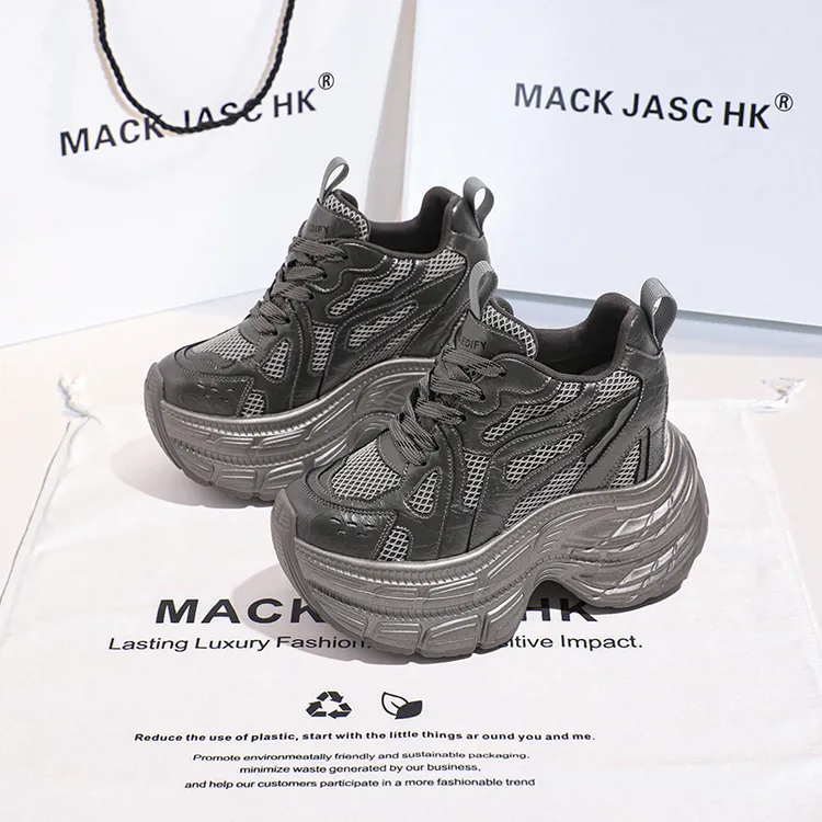 香港MACKHK秋季内增高13CM老爹鞋女2024新款松糕厚底显瘦运动鞋女