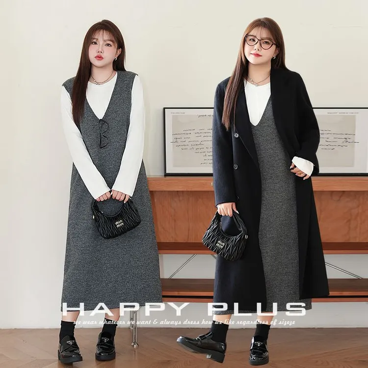 入秋女装一整套上档次加肥大码女装通勤三件套宽松针织背心裙内搭