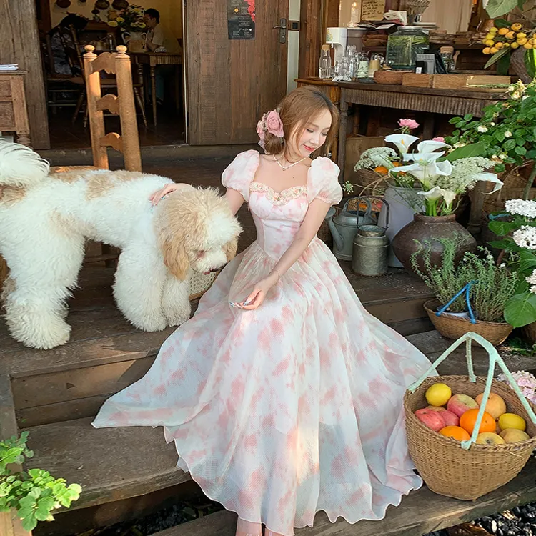 冰冰来了【奶油莓果】法式气质少女感方领连衣裙纯欲晕染短裙26091