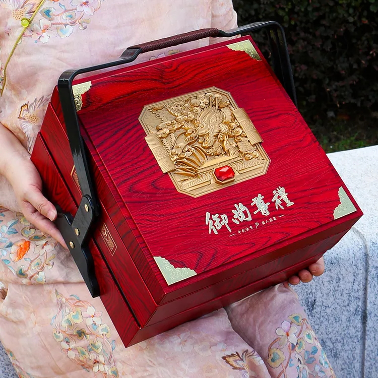 高档手提月饼礼盒包装盒新款双层复古8/10粒装中秋送礼礼品盒定制