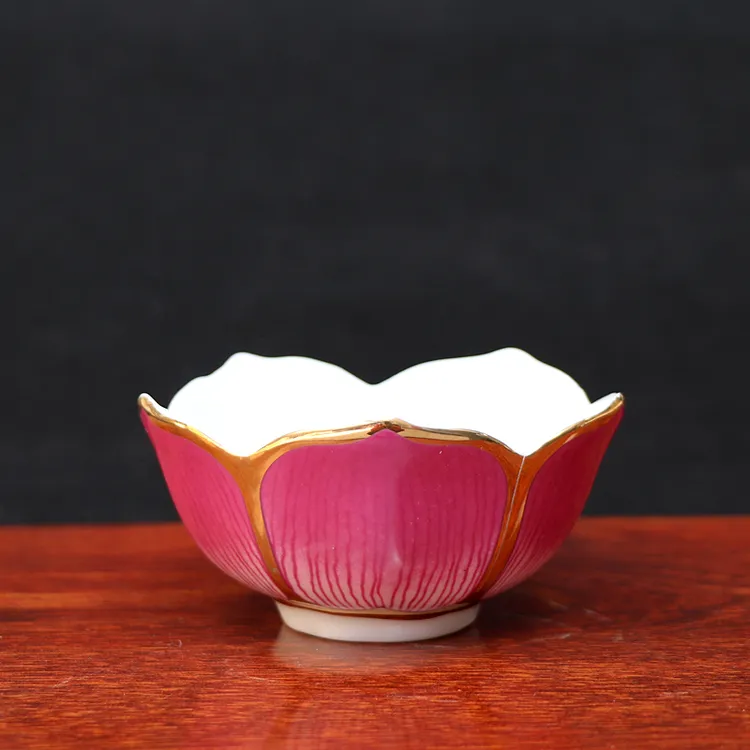 家用莲花碗描金小碗陶瓷碗粉色陶瓷莲花碗包邮
