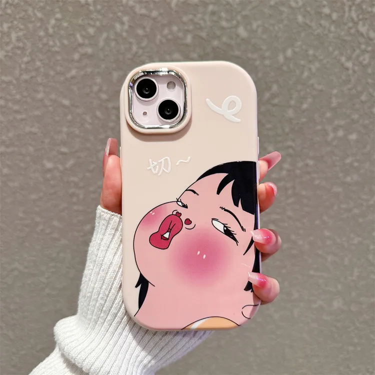 嘟嘴女孩小胖墩苹果15手机壳iPhone14pro包边保护套13/12女款