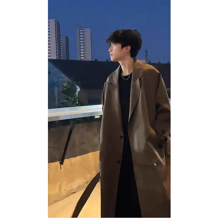 英伦风潮牌风衣男款春秋季高级感过膝痞帅长款双排扣宽松上衣外套