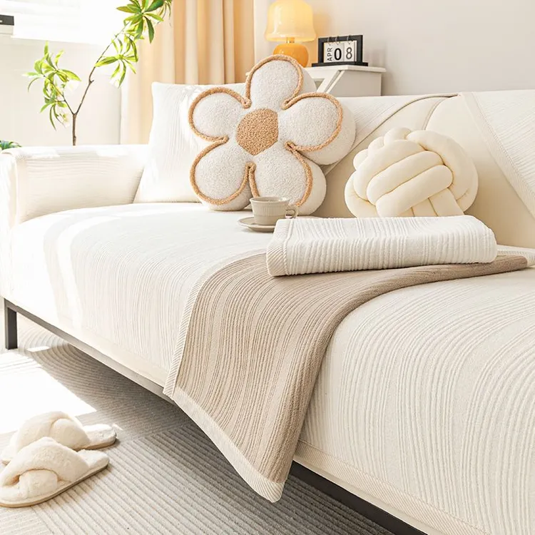 沙发垫冬季防滑毛绒简约现代2023新款奶油风坐垫子沙发套罩巾盖布