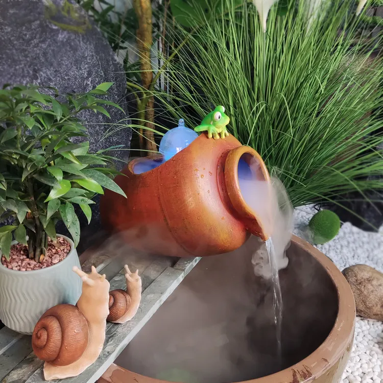 中式创意仿真陶罐鱼池过滤装饰户外庭院水缸循环流水造景组合摆件
