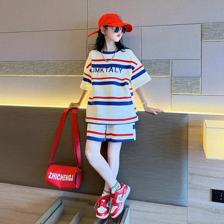 女童运动套装夏季2024新款洋气儿童夏装女大童短袖短裤休闲两件套