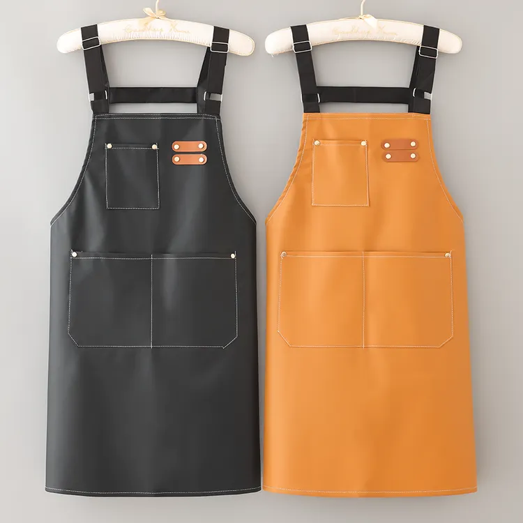 时尚可调节PU围裙免洗耐脏防水防油成人洋气做饭水产工作服围腰男