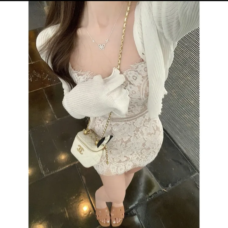 2025春夏新款绝美纯欲辣妹蕾丝吊带裙子高腰包臀显瘦气质连衣裙女