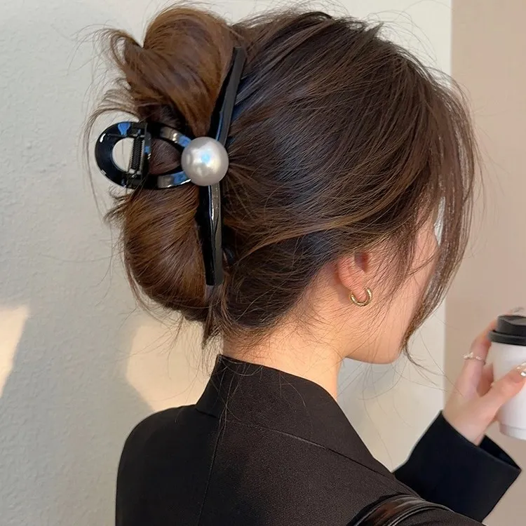 简约气质珠珠大号抓夹高级感发夹头饰鲨鱼夹盘头发抓夹网红百搭