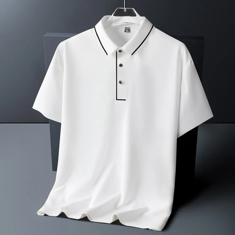 父亲节爸爸装男士夏季透气商务翻领半袖休闲宽松大码冰丝POLO衫男