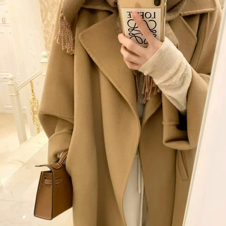 全澳毛版西西里经典浴袍双面羊毛大衣女中长款秋冬气质毛呢外套