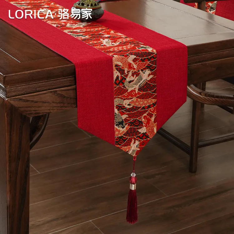 骆易家【锦鲤赋】防水新中式桌旗新春茶室客厅布置结婚装饰婚庆用品